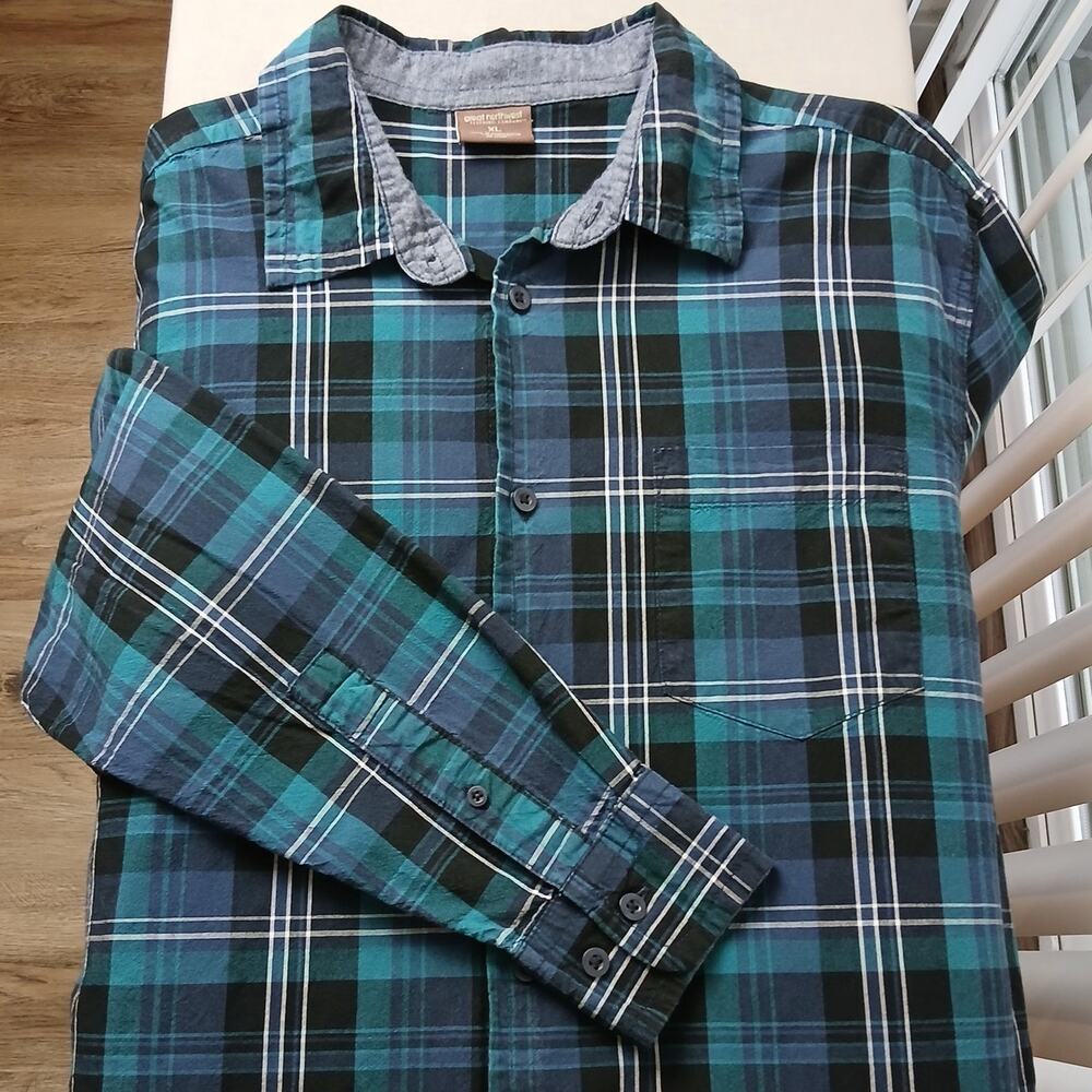 GNW Clothing Company Green Plaid Long Sleeve Shirt Mens XL cotton button up